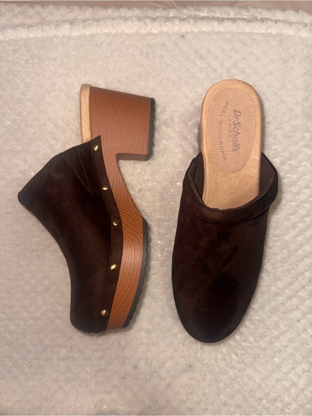 Dr. Scholl's Women's Dark Brown Suede Class Joy Platform Mules NWOT